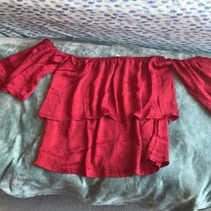 Satin red tube top with sleeves